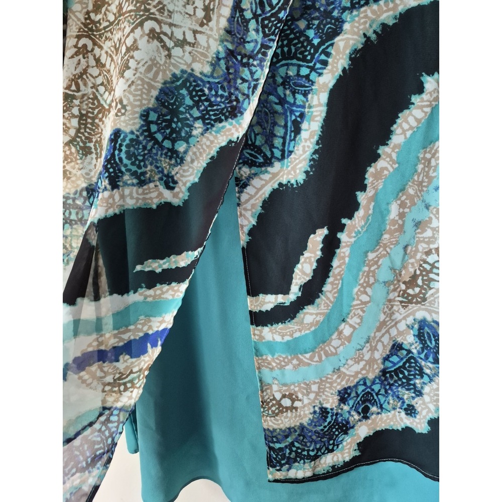Dana Buchman Women's Short Sleeve Double‎ Layer Top Aqua/Black Round Neck Size L - Picture 3 of 7
